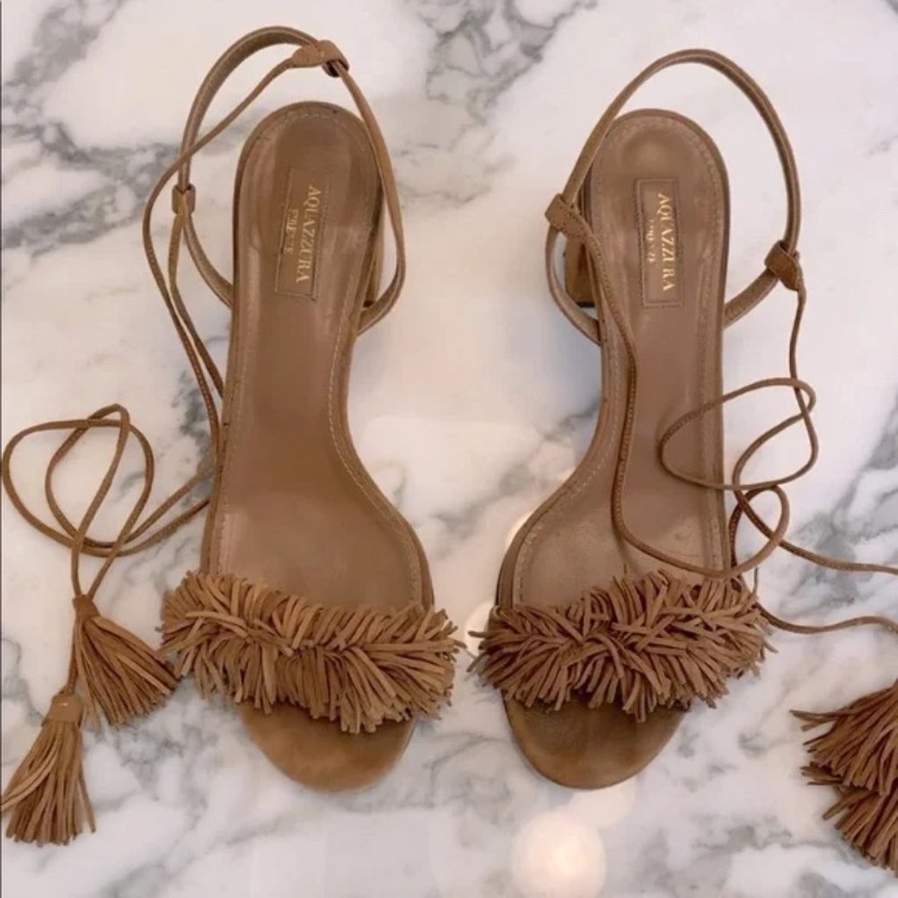 Aquazurra Wild Thing Fringed Block Heel Sandal